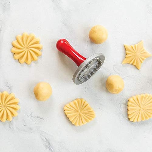 Nordic Ware Pretty Pleated Cookie Stamps Silver Cast Aluminum with Wood Handles