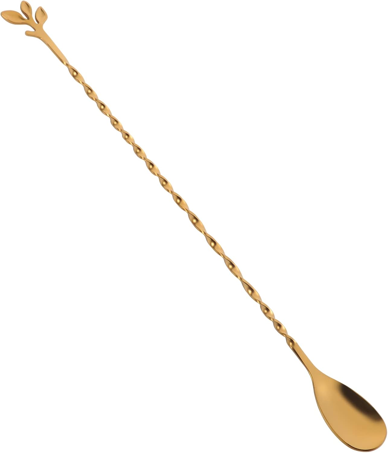 AnSaw Gold 12-Inch Stainless Steel Cocktail Spoon with Leaf Handle - Perfect for Mixing & Layering D