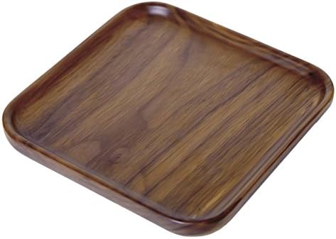 Winterworm Rustic Walnut Wooden Tray Solid Wood Serving Tray Square Rectangle Platter Tea Tray Coffee Table Tray (Square Small (6.3 x 6.3 inch))