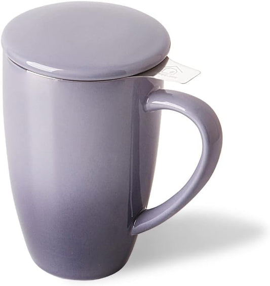 Sweejar Porcelain Tea Infuser Mug with Lid, 16 oz Teacup with Strainers for Loose Leaf Tea, Microwave and Dishwasher Safe