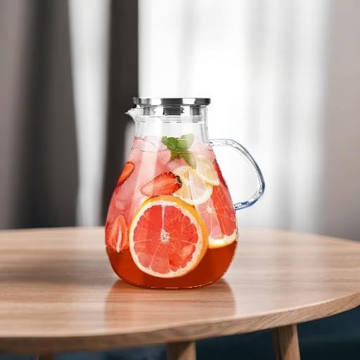 1 Gallon Glass Pitcher with Lid and Handle, Hot &amp; Cold Water Jug, Extra-Wide Mouth Beverage Carafe for Juice, Iced Tea &amp; Drinks