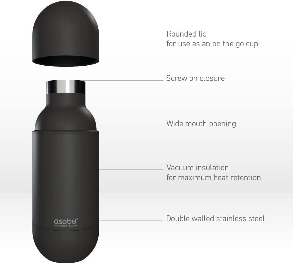 Asobu Orb Stainless Steel Double Wall Insulated Travel Water Bottle 14 Ounce (Black)