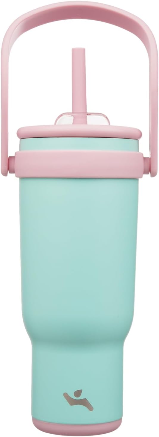 Konokyo 40 oz Tumbler with Handle and Straw, Insulated Travel Mug | Guava; BPA-free, spill-resistant tumbler with 2 straws and 2-in-1 lid for coffee, office, travel &amp; daily use