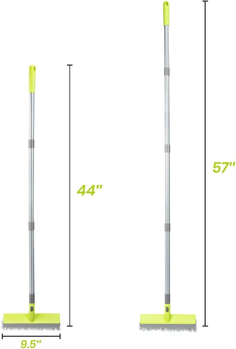 Floor Scrub Brush with 57" Long Handle, 2 in 1 Scrape and Deck Brush Floor Scrubber for Cleaning Smooth Concrete, Carpet, Patio, Kitchen Wall and Tile