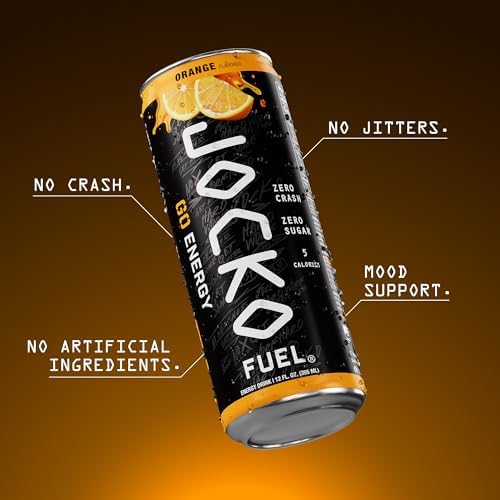 Jocko Fuel GO Energy Drinks, Afterburner Orange, 12 oz | 12 Pack | 95mg Clean, No Crash Natural Caffeine | No Sugar, Jitter Free | L-Theanine &amp; Adaptogens Lift Mood, Focus &amp; Endurance