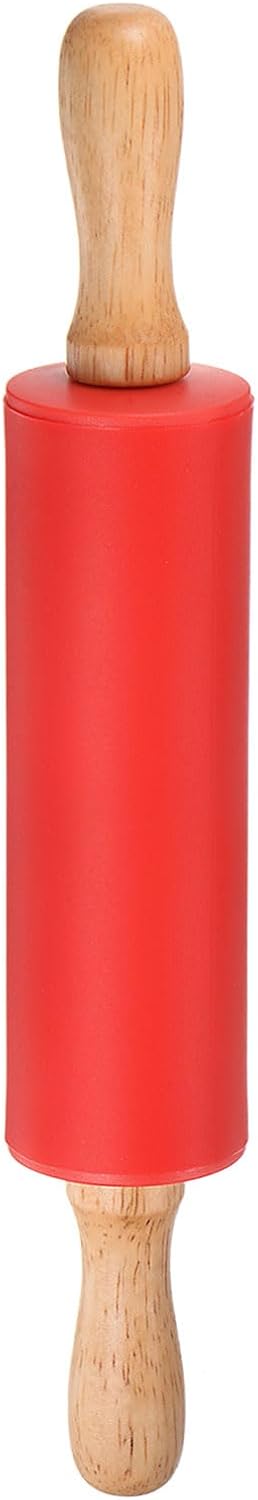 HARFINGTON Silicone Rolling Pins for Baking 12 Inch Wooden Handle Non Stick Rolling Pin Small Roller Playdough Rolling Pins