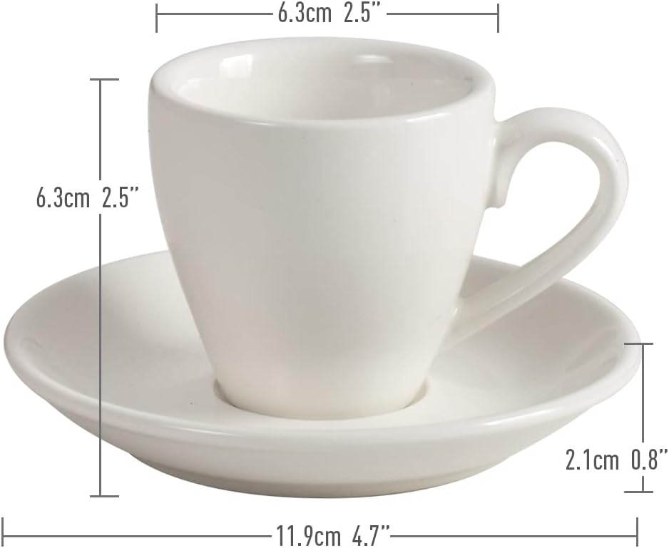 Porcelain Espresso Cup with Saucer And Stainless Steel mini Spoons, Espresso shot Cup, 80ml/2.7Oz, Pack of 2, White