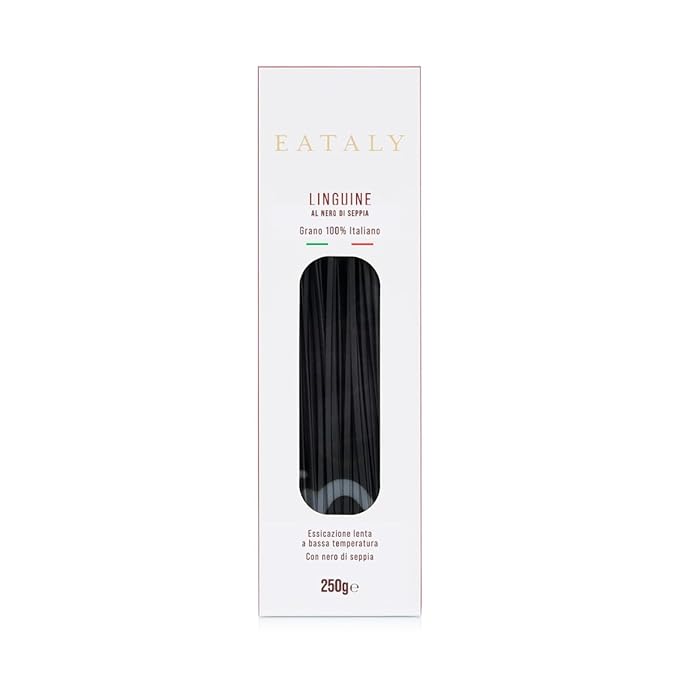 Eataly Italian Linguine with Squid Ink Pasta Noodles - 250g (8.8 oz.) Box -Authentic Durum Semolina Wheat - Made in Italy- Dried Pasta for Gourmet Dining, 1 Pack