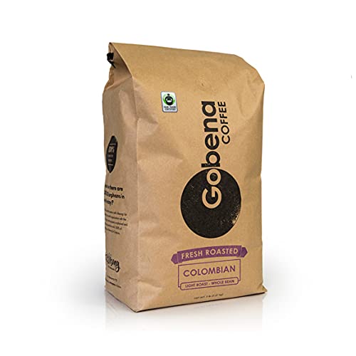 5lb Fair Trade Organic Certified Colombian Whole Bean Light Roast, 100% Arabica Specialty Coffee, 80 ounces, 5 pounds, Bulk