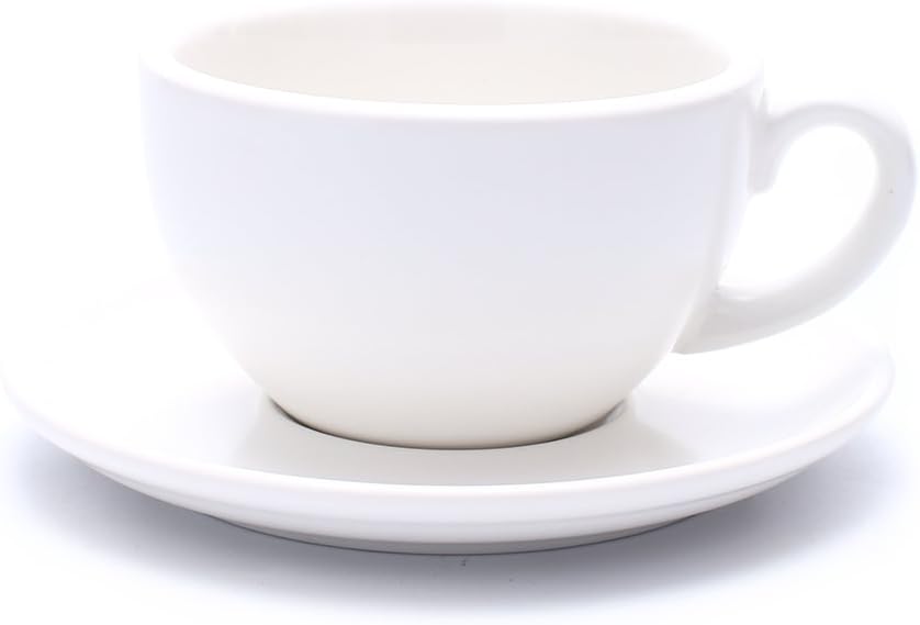 Coffeezone Great Cup Shape for Latte Art Cappuccino Barista Cup Saucer New Bone China for Coffee Shop (Matte White