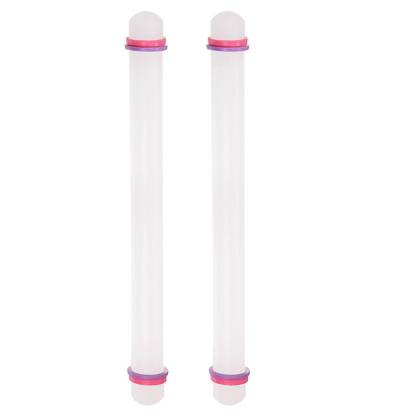 Harfington 2pcs Fondant Rolling Pin 18 Inch x 0.98 Inch Adjustable Guide Rings Non-Stick PP Plastic Fondant Roller Dough Roller Kitchen Decorating