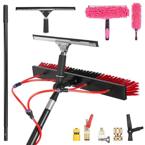 16.5ft/5m Water Fed Pole Kit, Solar Panel Cleaning & Squeegee Kit, Aluminum Extendable Pole, 22in Wide Brush, Bendable Dusting Brush