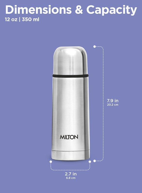 Milton Small Flask 12 oz Insulated Water Bottle with Cover, Flip Lid, Thermosteel