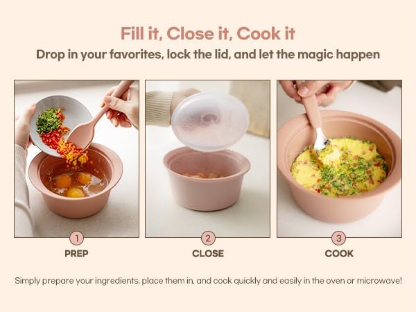 Microwave Silicone Steamer for Baby Food, Made In Korea, Oven &amp; Dishwasher Safe to 482°F, Easy Clean, Microwave Pot with Handle &amp; Lid, 100% Food Grade Steamer Bowl (Creme Brulee, 27.1oz (800ml))