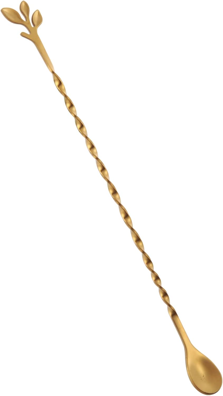 AnSaw Gold 10-Inch Stainless Steel Cocktail Spoon with Leaf Handle - Perfect for Mixing & Layering D