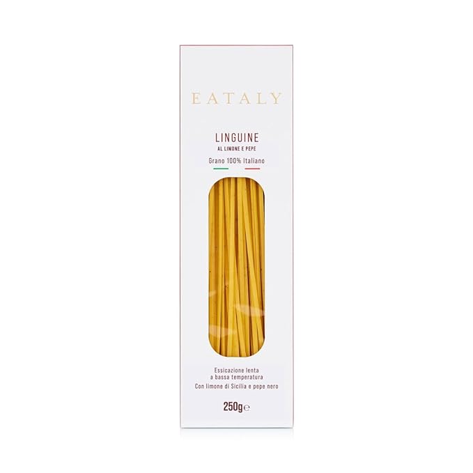 Eataly Italian Linguine with Lemon & Pepper Pasta Noodles - 250g (8.8 oz.) Box -Authentic Durum Semolina Wheat - Made in Italy- Dried Pasta for Gourmet Dining, 1 Pack
