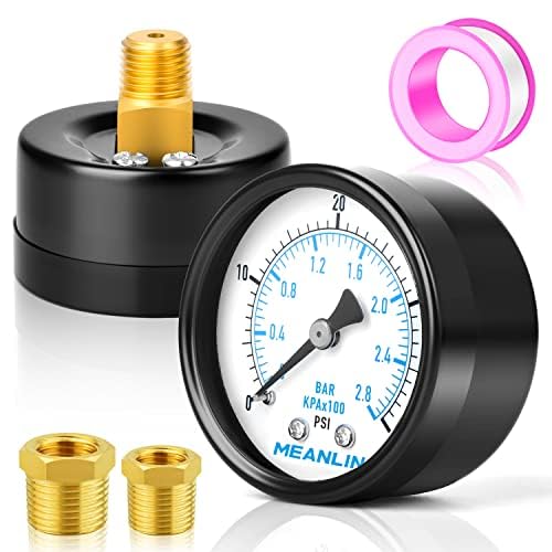 MEANLIN MEASURE 0-40Psi 2" DIAL FACE 1/4" NPT Well Pump Pressure Gauge, with 1/2" NPT and 3/8" NPT Hex Bushing, 3-2-3%