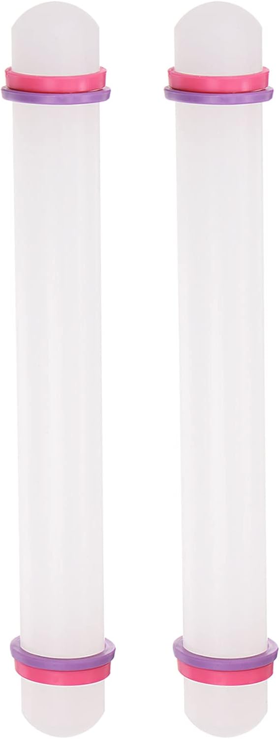HARFINGTON 2pcs Fondant Rolling Pin 9 Inch x 0.98 Inch Adjustable Guide Rings Non-Stick PP Plastic F