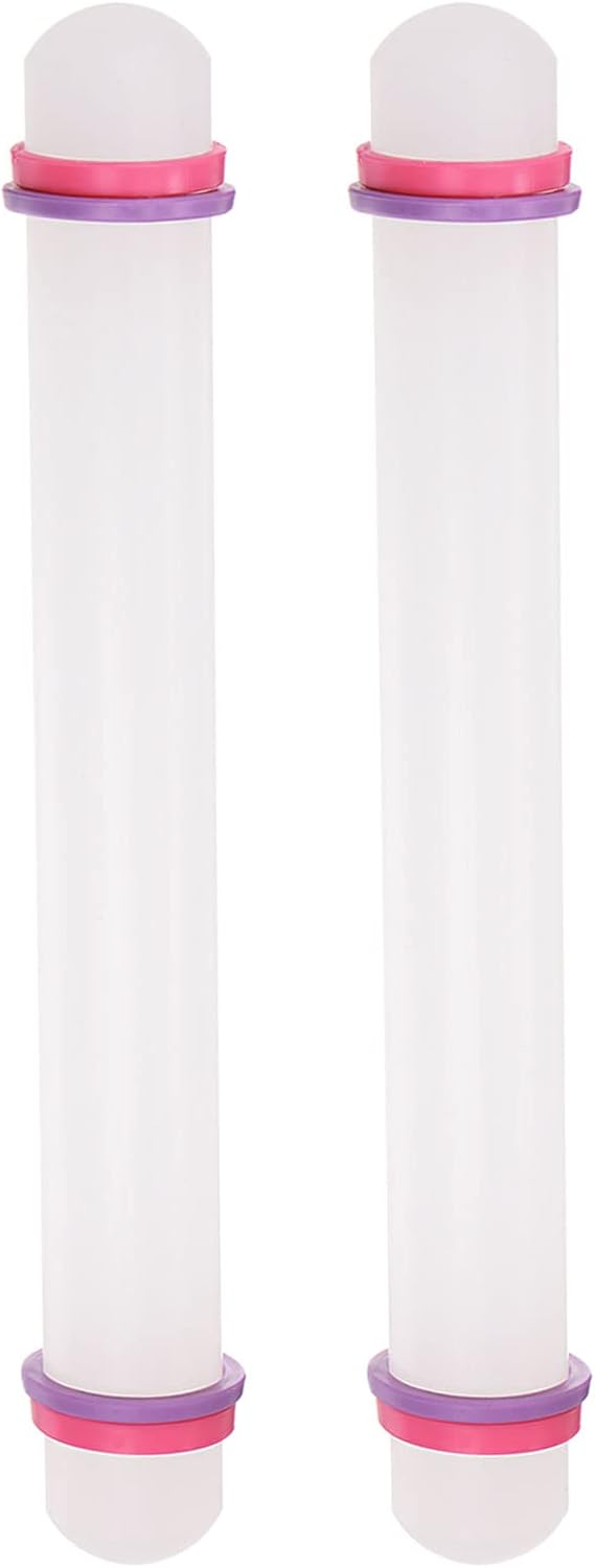 HARFINGTON 2pcs Fondant Rolling Pin 9 Inch x 0.98 Inch Adjustable Guide Rings Non-Stick PP Plastic Fondant Roller Dough Roller Kitchen Decorating Tools for Cookie Pastry Pizza Clay