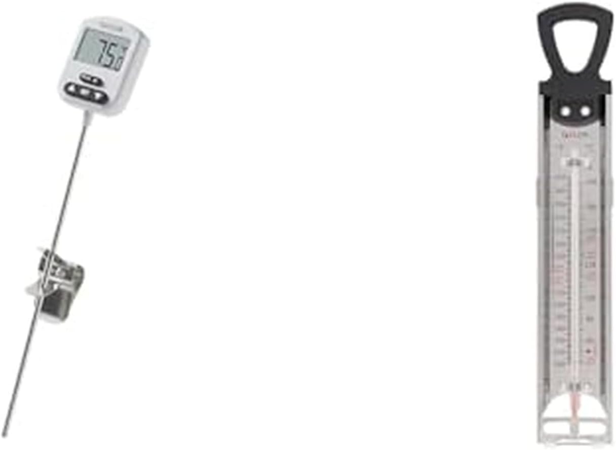 Taylor Programmable Digital Candy and Deep Fry Thermometer with Green Light Alert Display &amp; Stainless Steel Candy Deep Fry Food Cooking Kitchen Analog Thermometer, 12 Inches