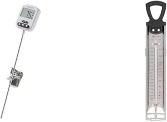 Taylor Programmable Digital Candy and Deep Fry Thermometer with Green Light Alert Display &amp; Stainless Steel Candy Deep Fry Food Cooking Kitchen Analog Thermometer, 12 Inches