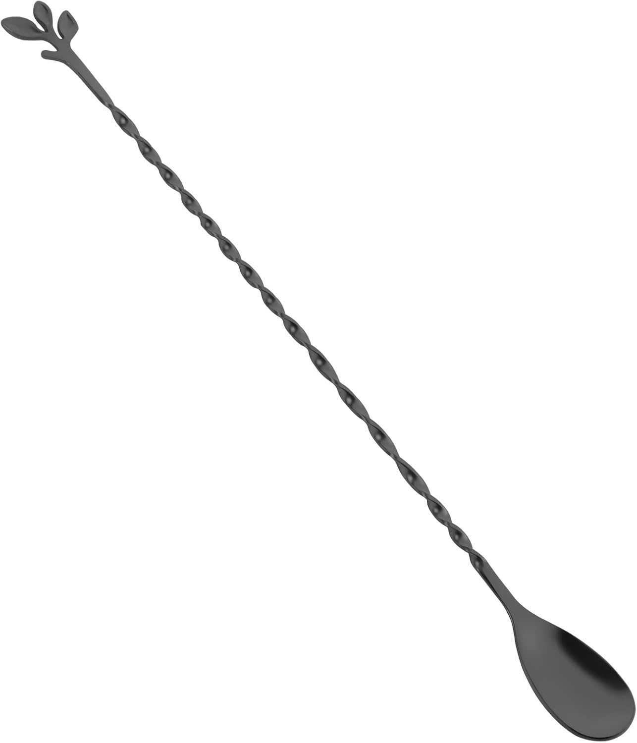 AnSaw Black 12-Inch Stainless Steel Cocktail Spoon with Leaf Handle - Perfect for Mixing & Layering 