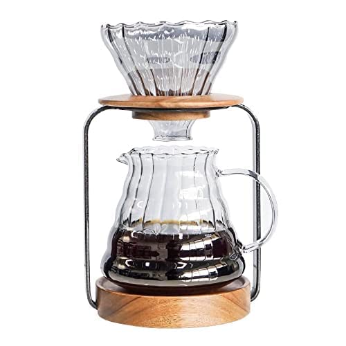 Sotech Pour Over Coffee Station Dripper Stand Coffee Filter Wooden Filter Holder Glass Server with Paper Coffee Filters