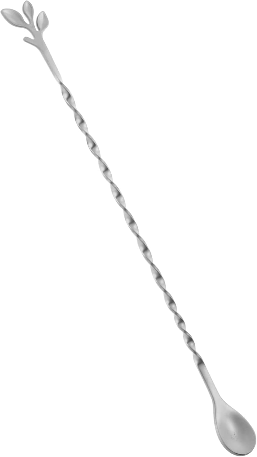 AnSaw Silver 10-Inch Stainless Steel Cocktail Spoon with Leaf Handle - Perfect for Mixing & Layering
