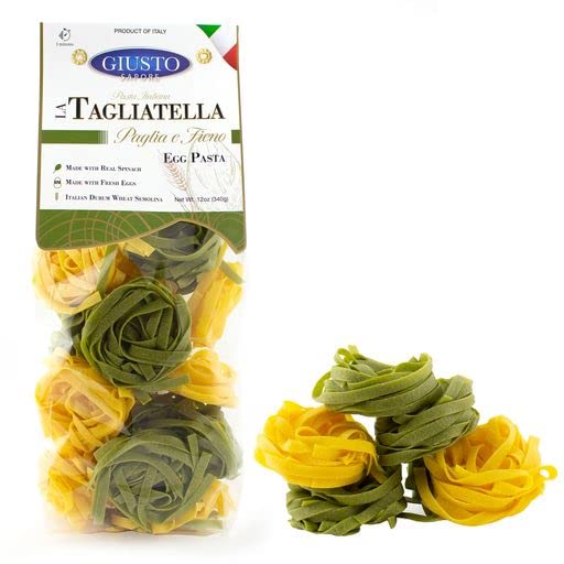 Giusto Sapore Italian Pasta - Egg 340g - Premium Bronze Drawn Durum Wheat Semolina Gourmet Pasta Brand - Imported from Italy and Family Owned (Paglia e Fieno, 6 Pack)