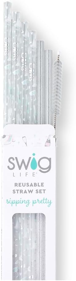 Swig Life Reusable Straw Set with Cleaning Brush, Bride to Be | Reusable Straw Set - Cleaning Brush Included - 14 Inch Long - Accessories for Cups &amp; Mugs