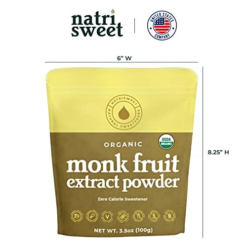 Monk Fruit Extract Sweetener, 3.5 oz, Pure USDA Organic with No Fillers Zero Calories, Zero Carbs, Keto & Paleo Friendly Sugar Substitute, 322 Servings by NatriSweet