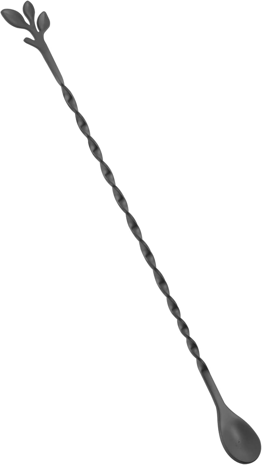 AnSaw Black 10-Inch Stainless Steel Cocktail Spoon with Leaf Handle - Perfect for Mixing & Layering 