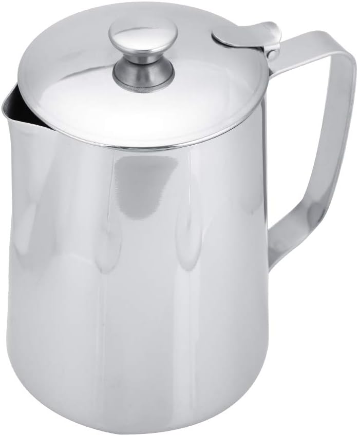 Stainless Steel Milk Frothing Pitcher, Stainless Steel Coffee Cup Mug Milk Frothing Pitcher Jug with Lid for Latte Coffee Art for Office Kitchen with handle(1000ML)