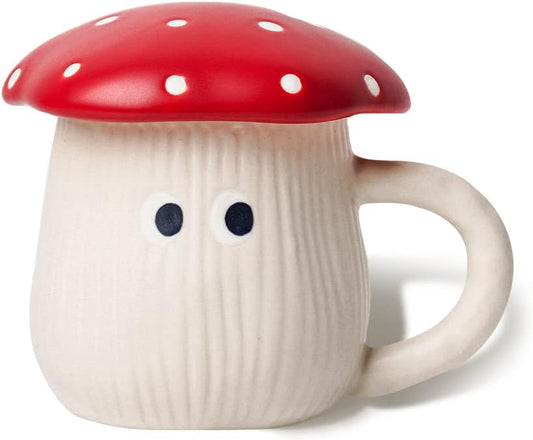 Cute Mushroom Mug with Lid, Handmade Glaze Cover & Eyes, Safety Matt Ceramic Milk Mugs, 12 oz Cartoon Tea Cup. Best Gifts