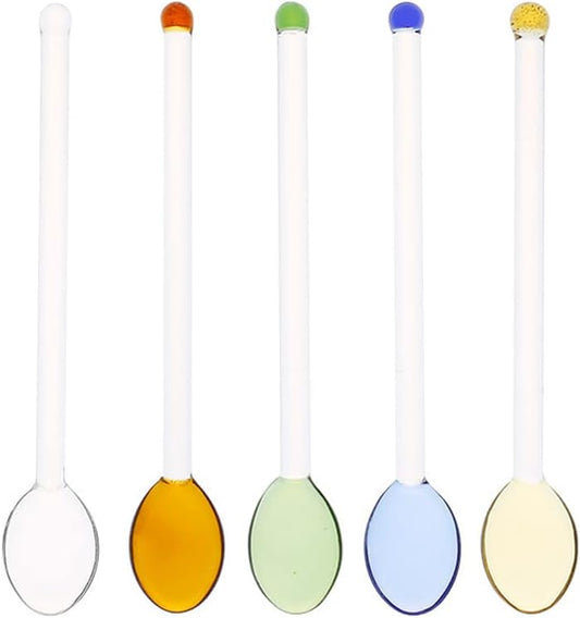 5 Pieces Glass Spoons for Coffee Teaspoons Glass Stirring Spoon Rod 5.9 inch Coffee Stirrers Ice Tea Spoon Glass Mixing