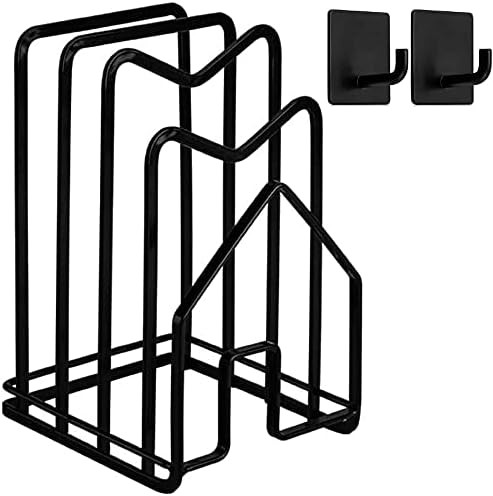 SUNFCON Cutting Board Holder Rack Pot Pan Lids Holder 2 Adhesive 304 Stainless Steel Hanging Hooks Chopping Board Organizer