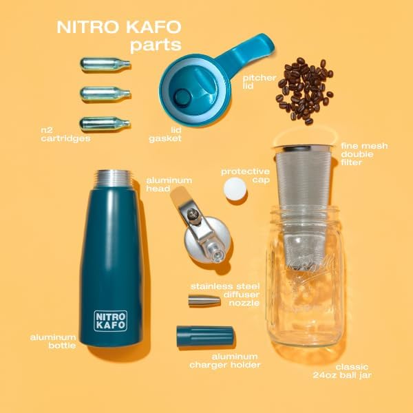 Premium 0.5L Nitro Coffee Maker, Aluminum Nitro Cold Brew Coffee Maker with Nitro Diffuser Nozzle & Cold Brew Pitcher for Making Nitro Cold Brew, 1 Pint/0.5L, Includes (10) Nitro Cartridges