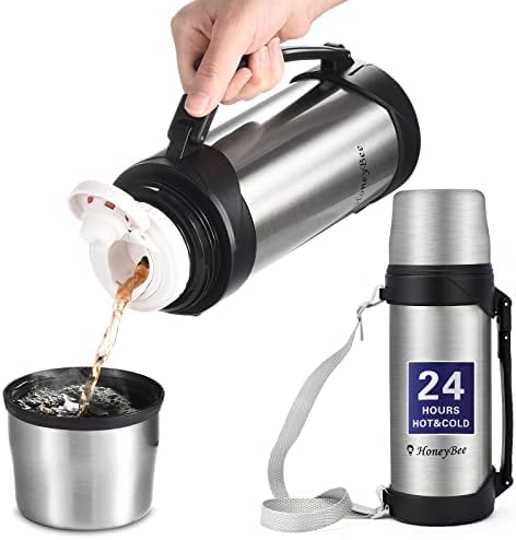 HoneyBee 41 Ounce,Vacuum Insulated Bottle,Coffee Thermos,Thermos for Hot Drinks. Twist and Pour TopThermos & Cleaning Brush.