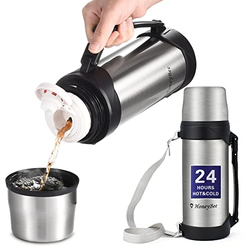 HoneyBee 41 Ounce,Vacuum Insulated Bottle,Coffee Thermos,Thermos for Hot Drinks. Twist and Pour TopThermos & Cleaning Brush. Commute, Travel