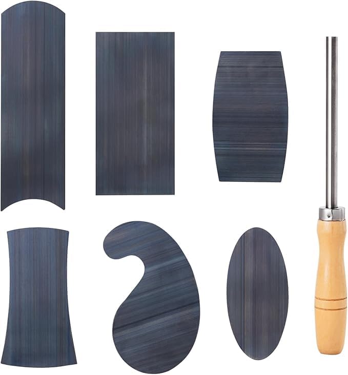 New Cabinet Scraper Cards and Cabinet Scraper Burnisher with 6 Piece Multi-Shaped Scraper Set 1 Oval 2 Double Convex/concave