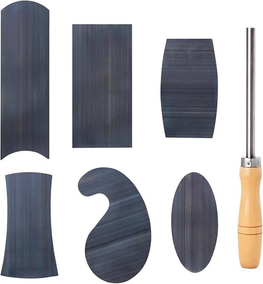 New Cabinet Scraper Cards and Cabinet Scraper Burnisher with 6 Piece Multi-Shaped Scraper Set 1 Oval 2 Double Convex/concave