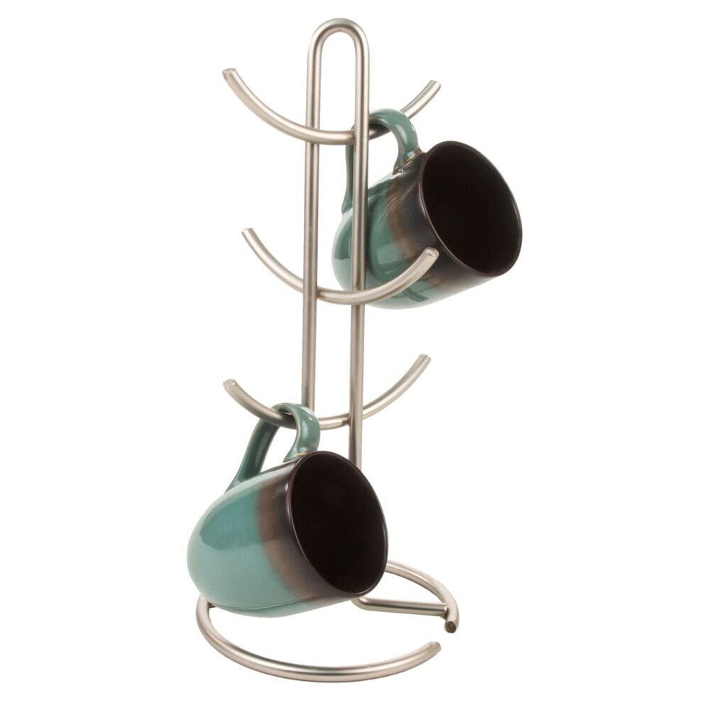 Spectrum Diversified Euro 6 Holder Countertop Mug Tree, Mugs & Tea Cup Storage Rack, Coffee Counter Bar Accessory & Kitchen Organizer, Large, Satin Nickel