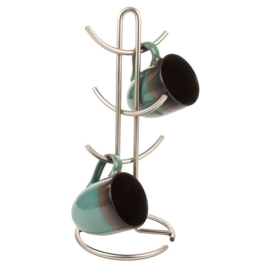Spectrum Diversified Euro 6 Holder Countertop Mug Tree, Mugs & Tea Cup Storage Rack, Coffee Counter Bar Accessory & Kitchen Organizer, Large, Satin Nickel