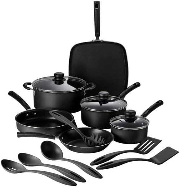 Tramontina Primaware 15-Piece Non Stick Pots and Pans Set, Storm | Aluminum Nonstick Cookware Kitchen Set with Cooking U
