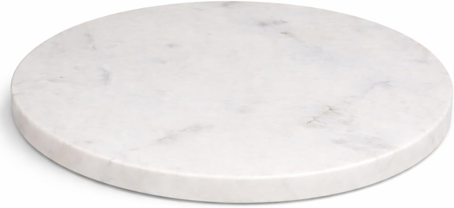 11-Inch Round Marble Cheese Cutting Board, White | Solid Natural Stone, Cutting Board &amp; Charcuterie Serving Tray, Non-Slip Feet, 0.5" Thick, Easy to Clean