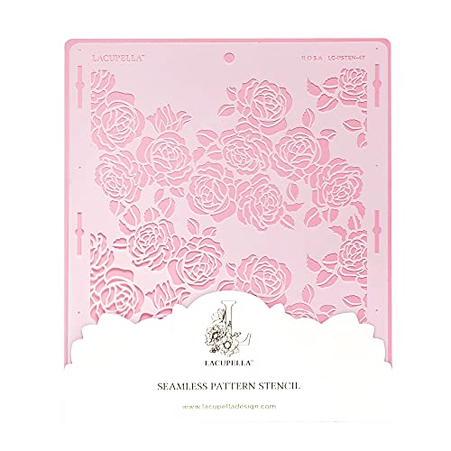 Rose Cake Stencil - Seamless Delicate Pattern for Decorating Tall Double Barrel Cake to Use with Buttercream, Royal Icing, Ganache, Paint