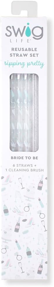 Swig Life Reusable Straw Set with Cleaning Brush, Bride to Be | Reusable Straw Set - Cleaning Brush Included - 14 Inch Long - Accessories for Cups &amp; Mugs