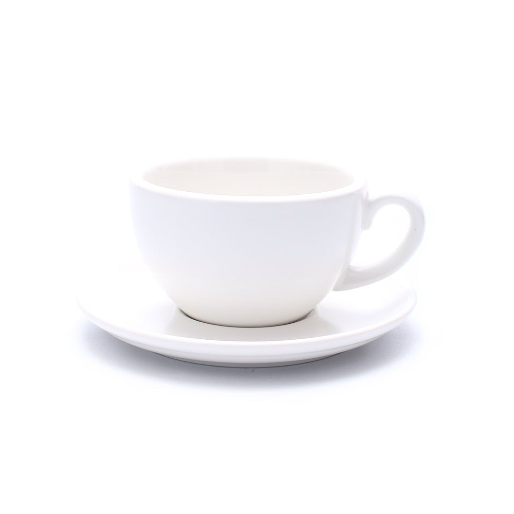 Great Cup Shape for Latte Art Cappuccino Barista Cup Saucer New Bone China for Coffee Shop (Matte White, 10.5 oz)