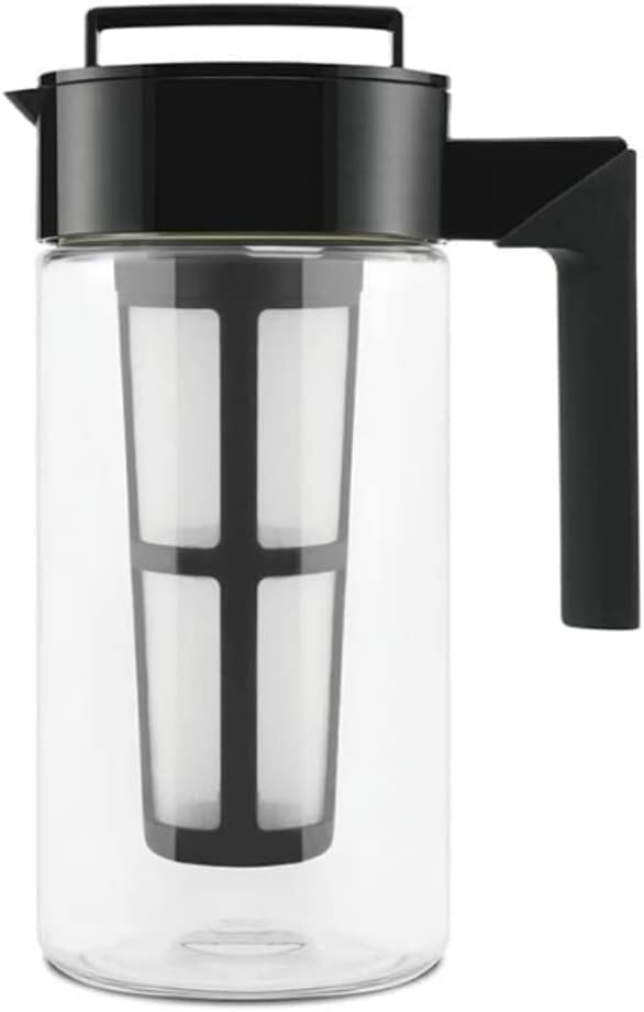 Takeya Deluxe Cold Brew Coffee Maker - BPA-Free Tritan Pitcher with Airtight Leakproof Lid, Silicone Grip Handle, Fine-Mesh Filter - Shatter-Proof, Dishwasher Safe, Made in USA - 1 Quart/Black