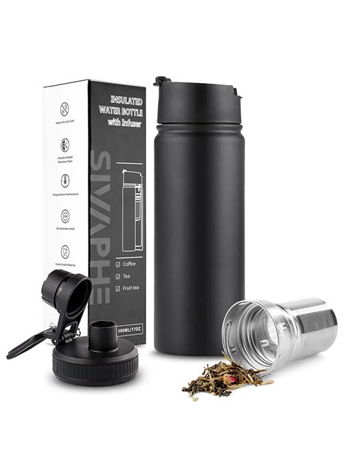 Tea Infuser Bottle With Removable Loose Leaf Tea Strainer Cup 18/8 Stainless Steel Insulated Travel Tea Tumbler Black